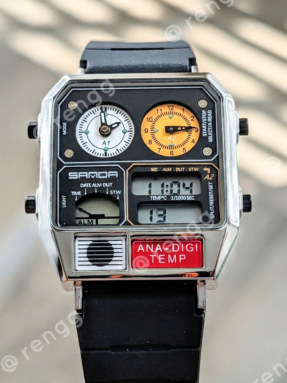 Ana-Digi Temp Multifunction Watch - Black and Silver